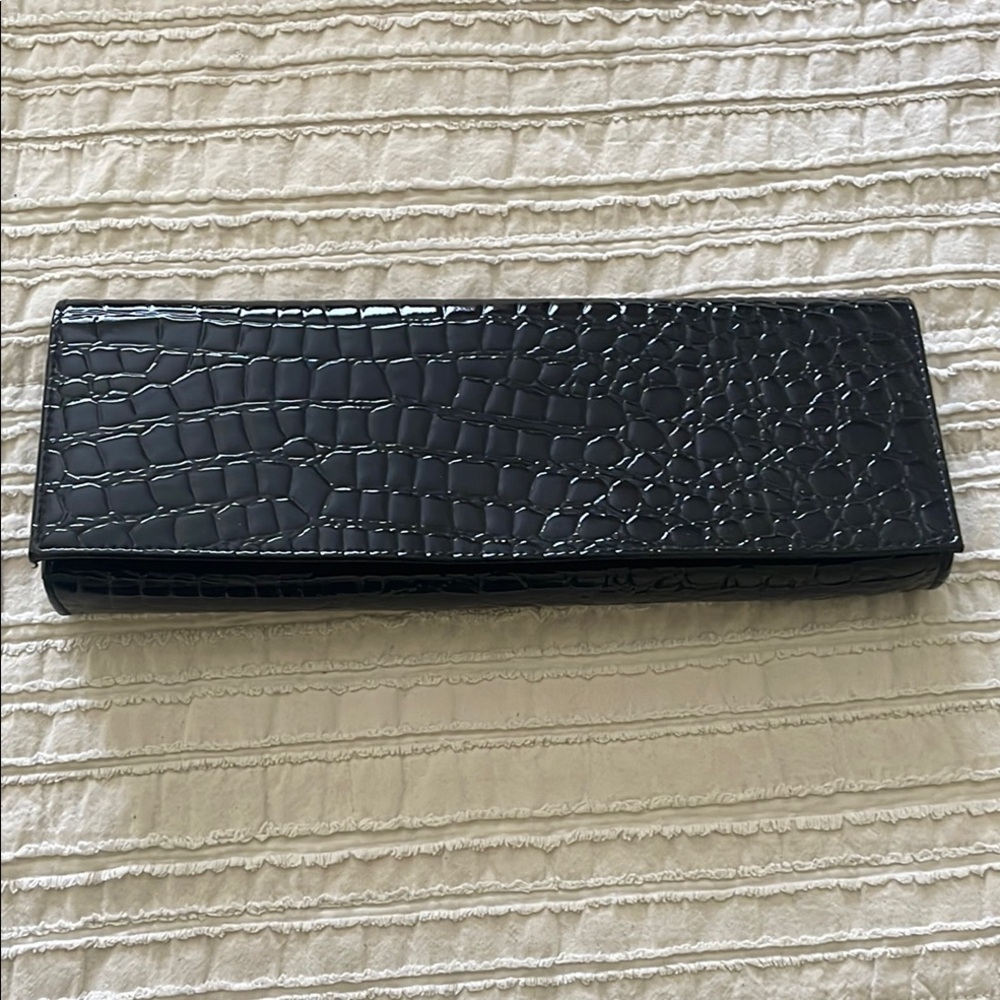 Black Faux Crocodile Embossed Clutch